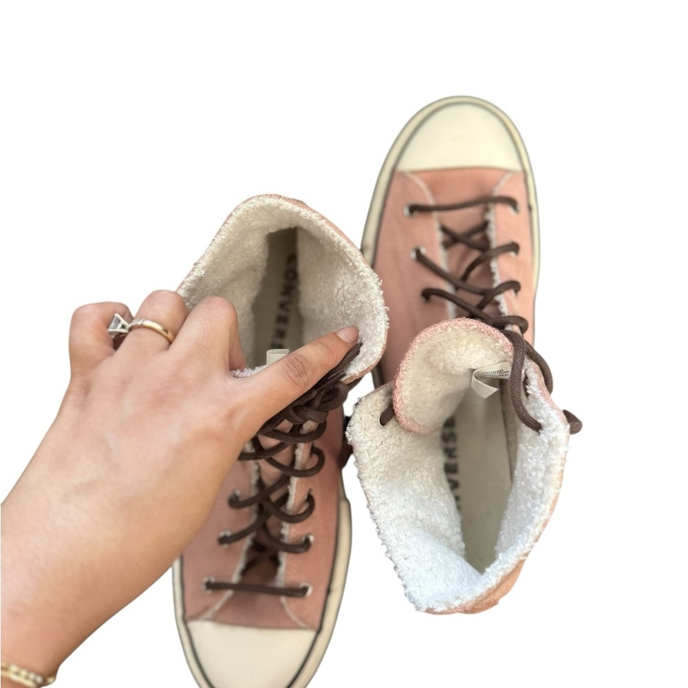 CONVERSE All-Star Platform Suede Leather Sherpa Pink High-Top Sneakers - Picture 14 of 14